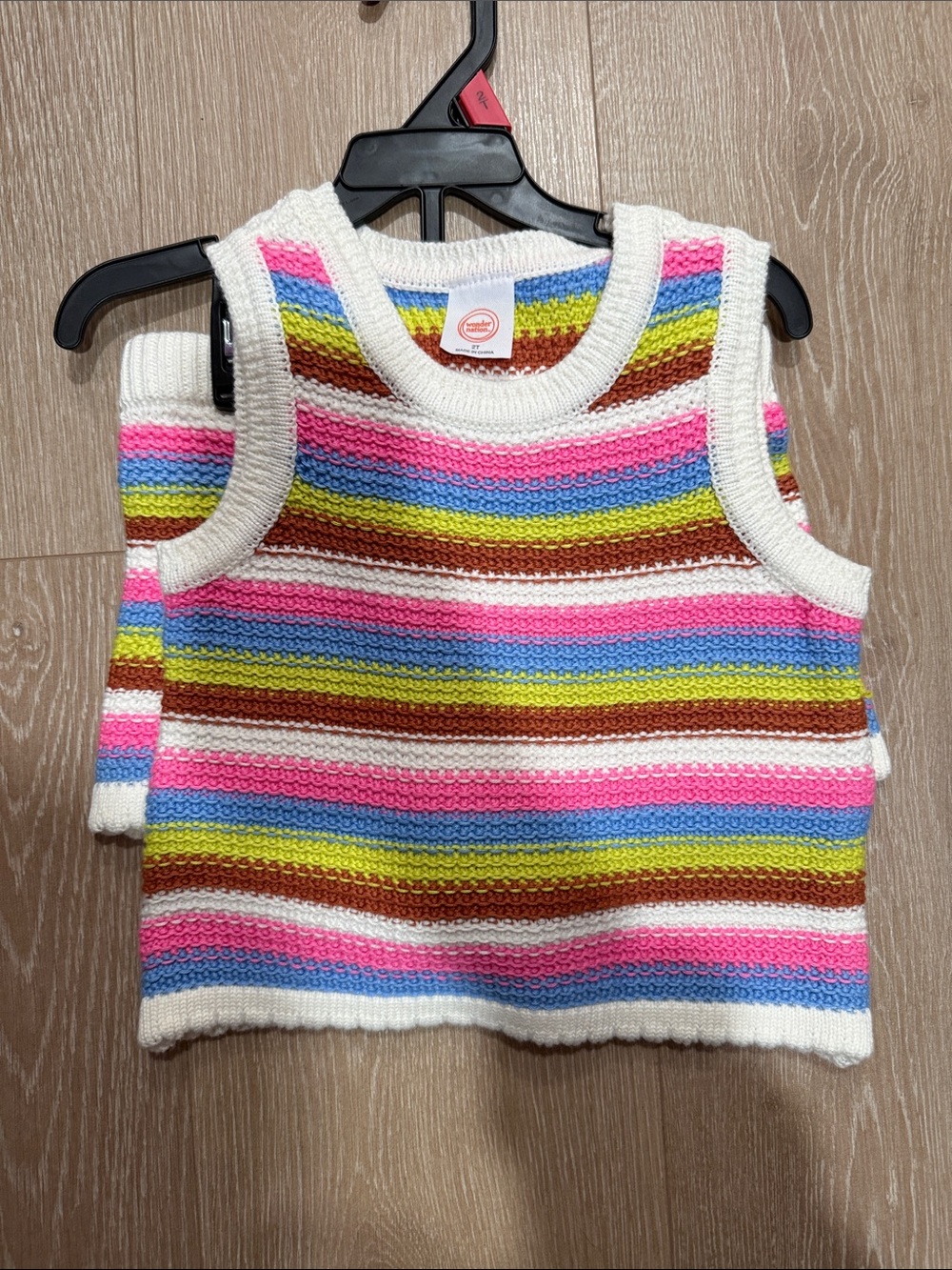 wonder nation Multicolor Rainbow Stripe Knit Tank Top with White Trim